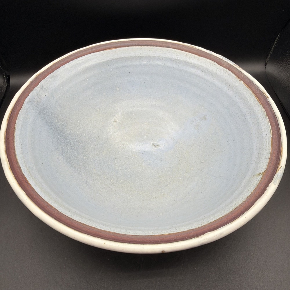 VTG Artist Signed Studio Pottery Large Serving Bowl Glazed Stoneware Signed 12" - Picture 2 of 7